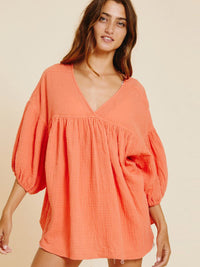 WOMEN'S 3/4 SLEEVE V-NECK TUNIC BLOUSE