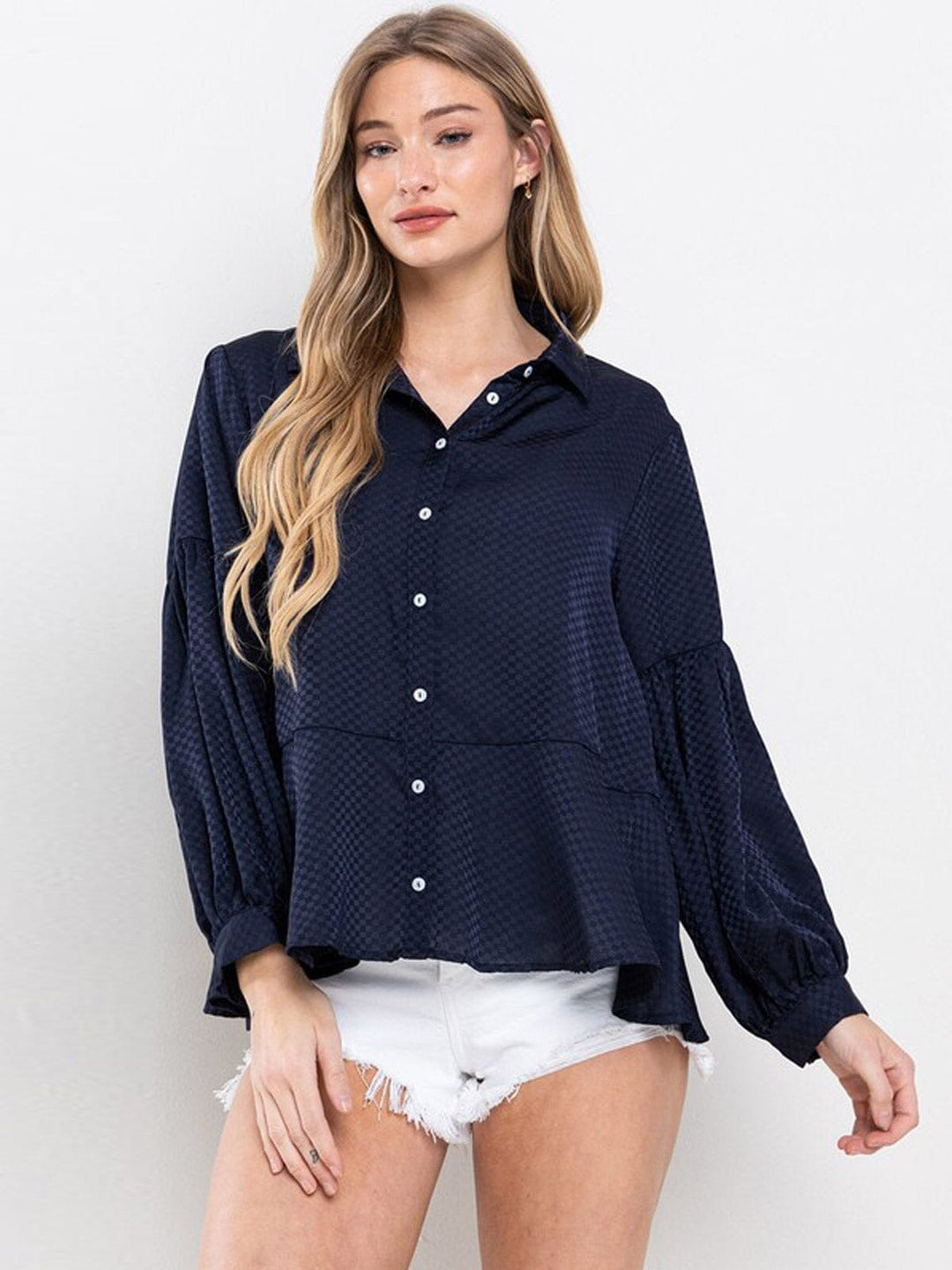 WOMEN'S LONG SLEEVE BUTTON UP DETAILED TIERED BLOUSE TOP ...