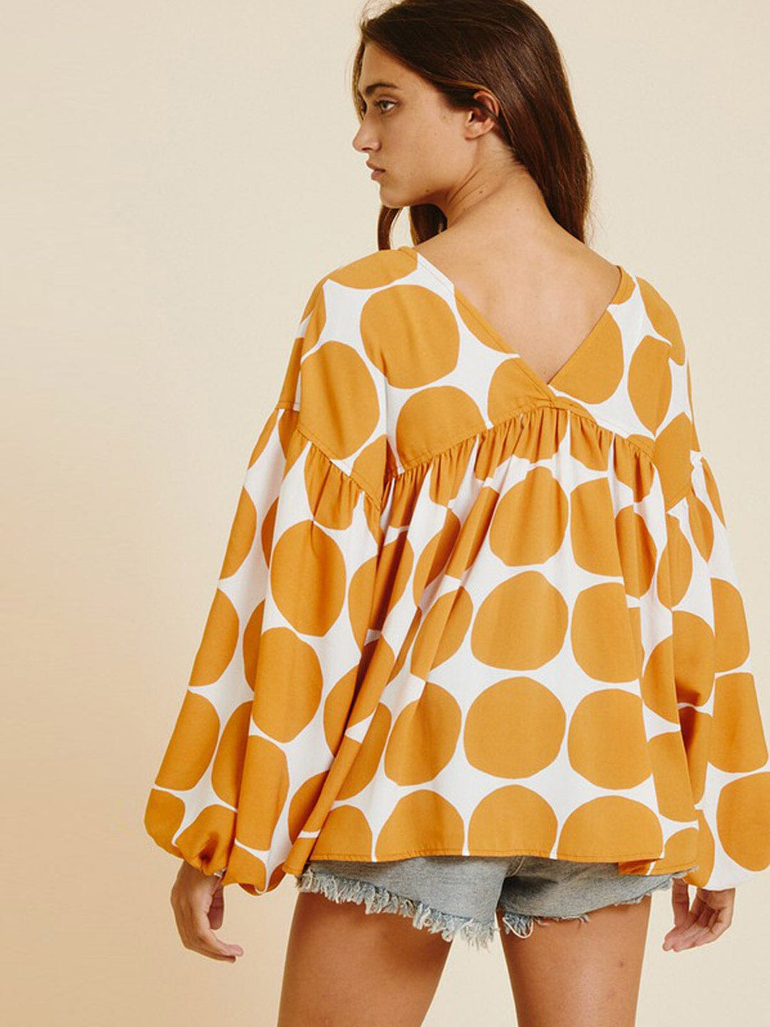 WOMEN'S LONG SLEEVE V-NECK TUNIC PRINTED BLOUSE TOP