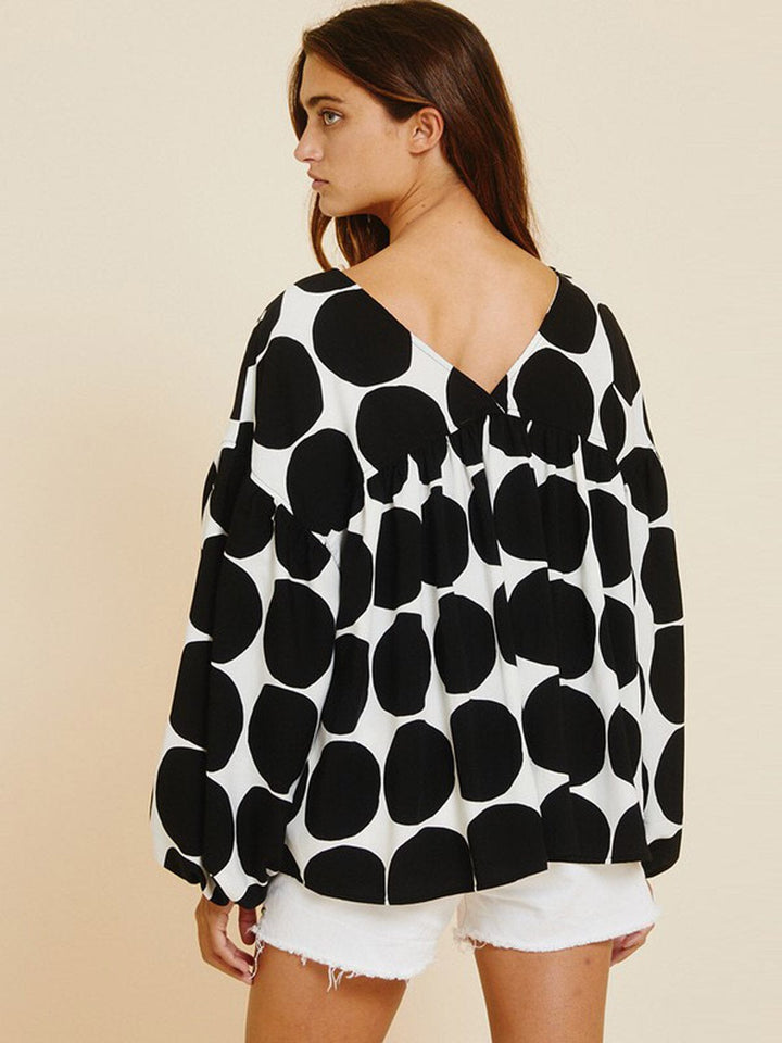 WOMEN'S LONG SLEEVE V-NECK TUNIC PRINTED BLOUSE TOP
