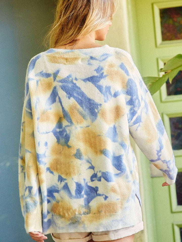 WOMEN'S LONG SLEEVE V-NECK TIE DYE PULLOVER SWEATER