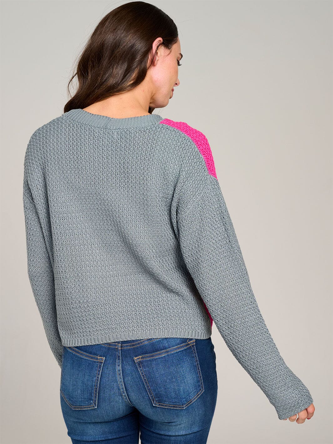 WOMEN'S LONG SLEEVE BUTTON CLOSURE COLORBLOCK KNIT SWEATER