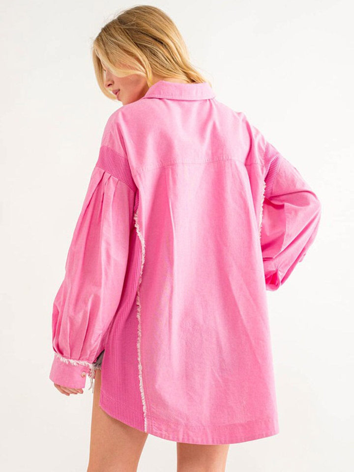 WOMEN'S LONG SLEEVE BUTTON UP OVERSIZED DETAILED BLOUSE TOP