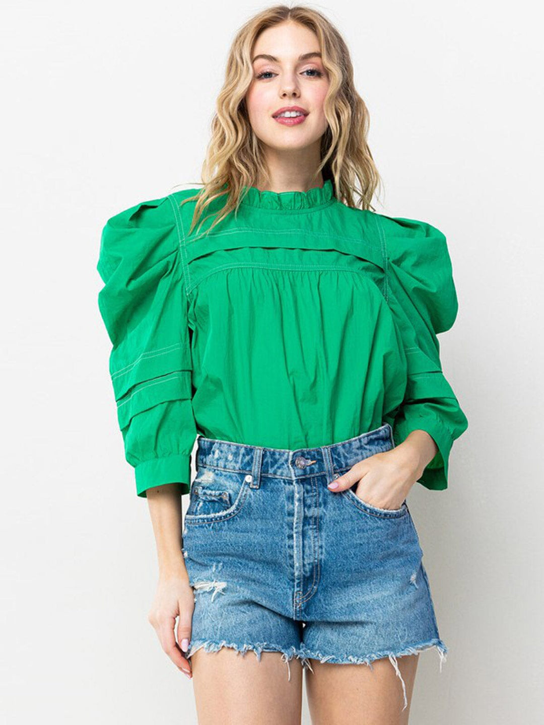 WOMEN'S 3/4 PUFF SLEEVE TUNIC BLOUSE TOP