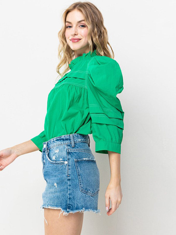 WOMEN'S 3/4 PUFF SLEEVE TUNIC BLOUSE TOP