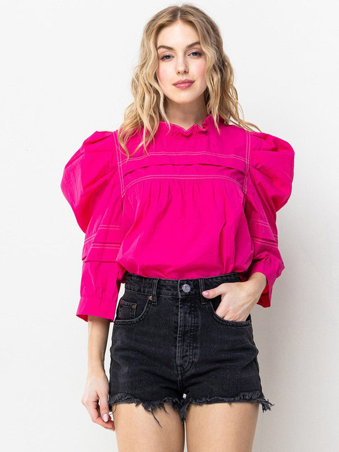 WOMEN'S 3/4 PUFF SLEEVE TUNIC BLOUSE TOP