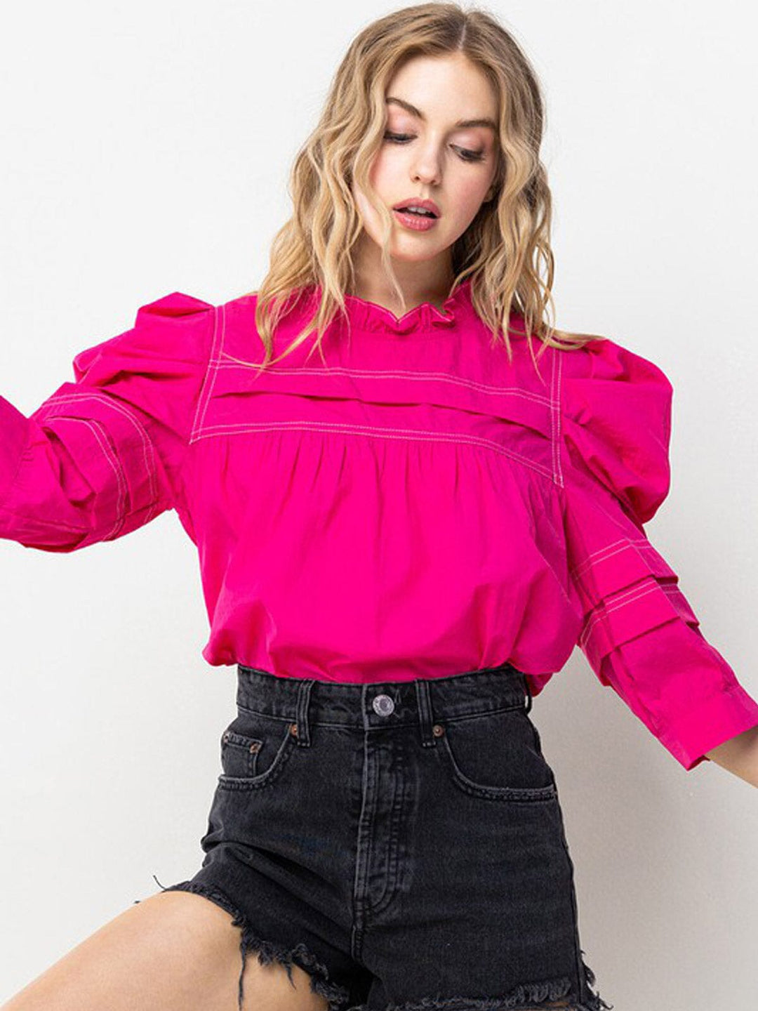 WOMEN'S 3/4 PUFF SLEEVE TUNIC BLOUSE TOP