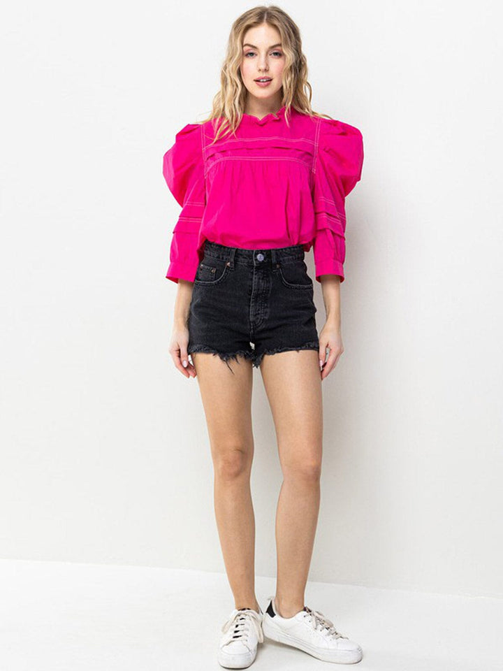 WOMEN'S 3/4 PUFF SLEEVE TUNIC BLOUSE TOP