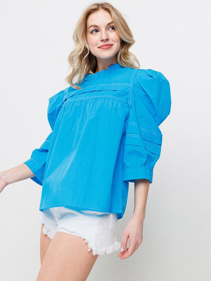 WOMEN'S 3/4 PUFF SLEEVE TUNIC BLOUSE TOP