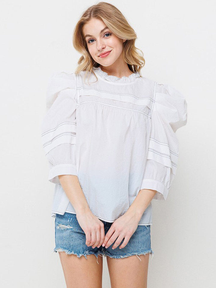 WOMEN'S 3/4 PUFF SLEEVE TUNIC BLOUSE TOP