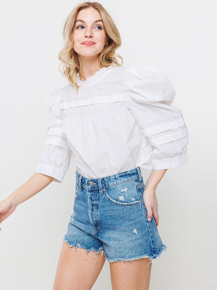 WOMEN'S 3/4 PUFF SLEEVE TUNIC BLOUSE TOP