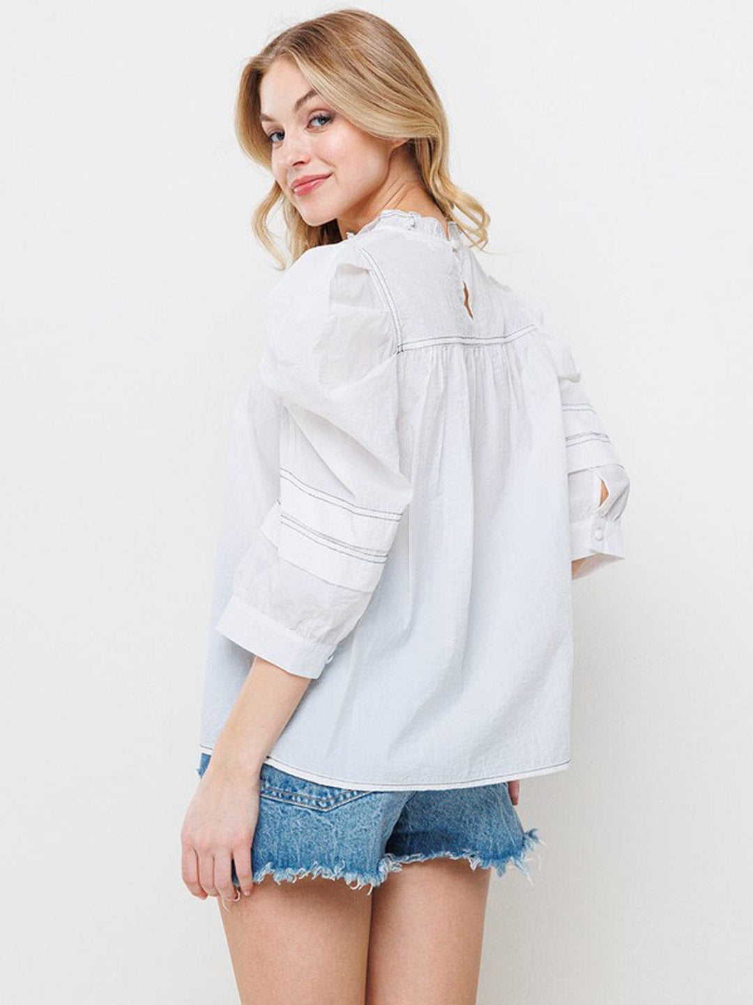 WOMEN'S 3/4 PUFF SLEEVE TUNIC BLOUSE TOP