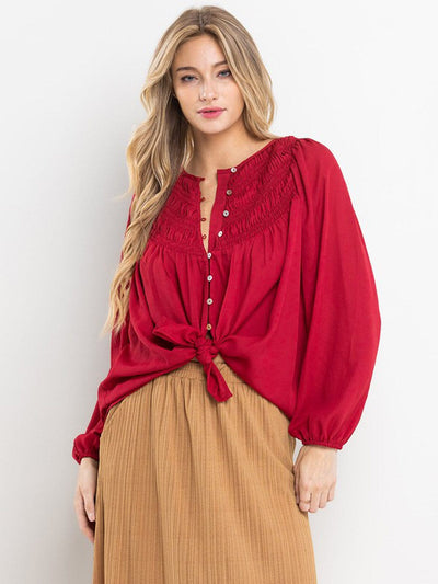 WOMEN'S LONG SLEEVE BUTTON UP LOOSE FIT BLOUSE TOP