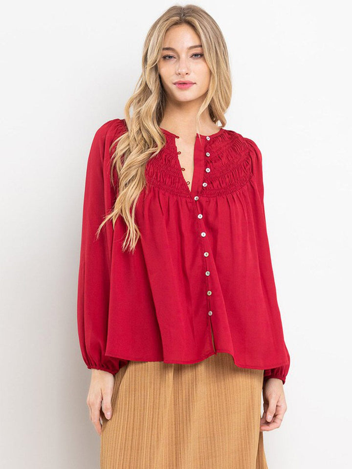 WOMEN'S LONG SLEEVE BUTTON UP LOOSE FIT BLOUSE TOP