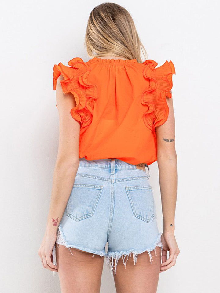 WOMEN'S SHORT RUFFLE SLEEVE DETAILED TUNIC BLOUSE TOP