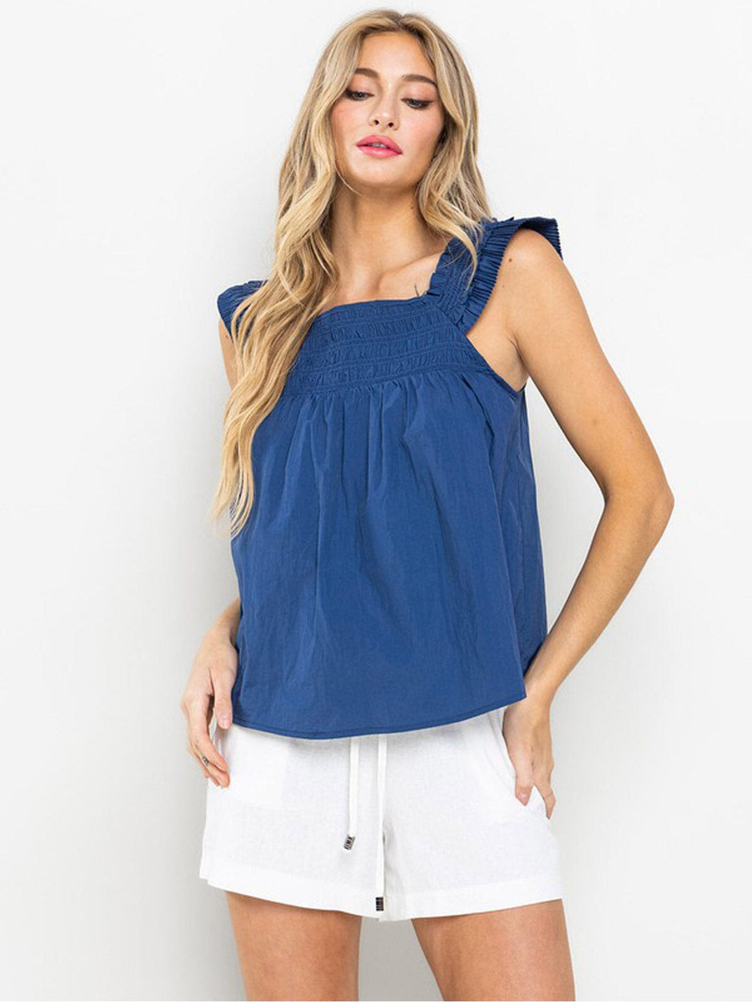 WOMEN'S SLEEVELESS SMOCK NACK TUNIC TANK TOP