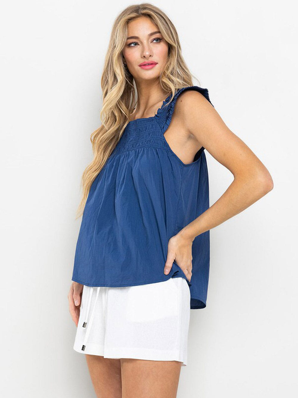WOMEN'S SLEEVELESS SMOCK NACK TUNIC TANK TOP