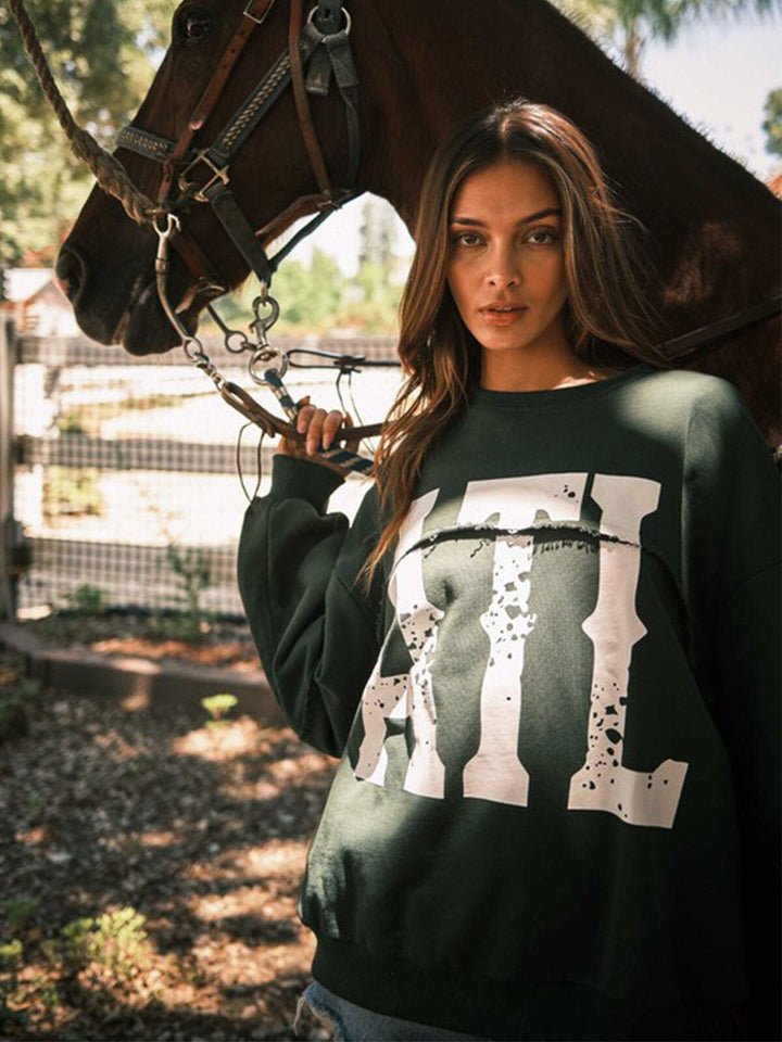 WOMEN'S LONG SLEEVE GRAPHIC PULLOVER SWEATER