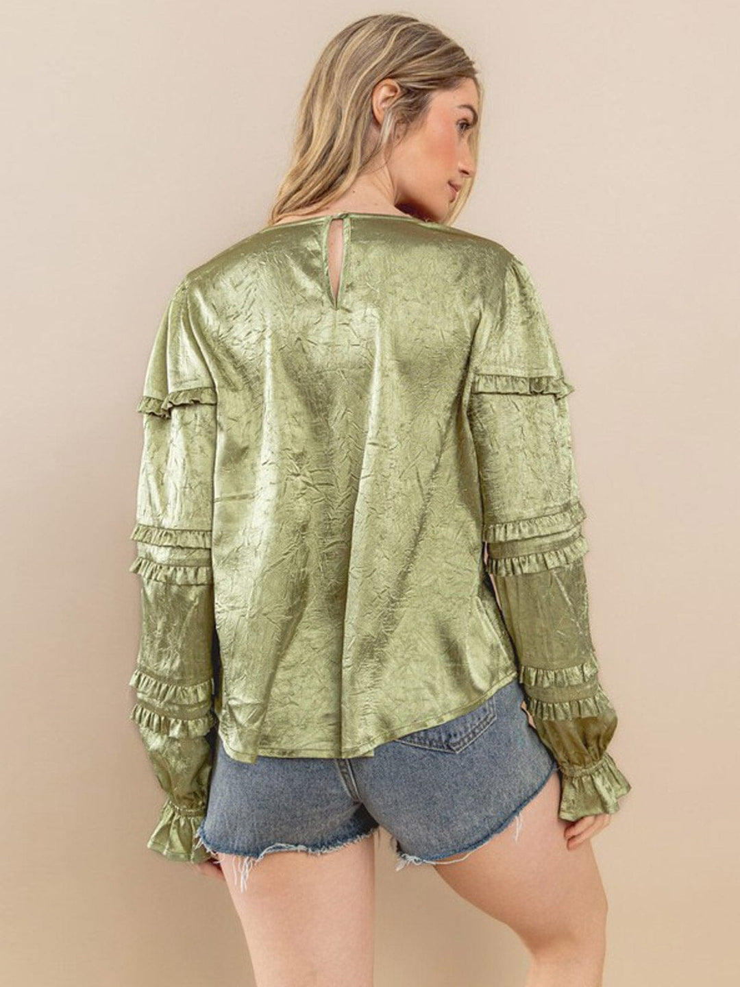 WOMEN'S LONG RUFFLE SLEEVE V-NECK BLOUSE TOP