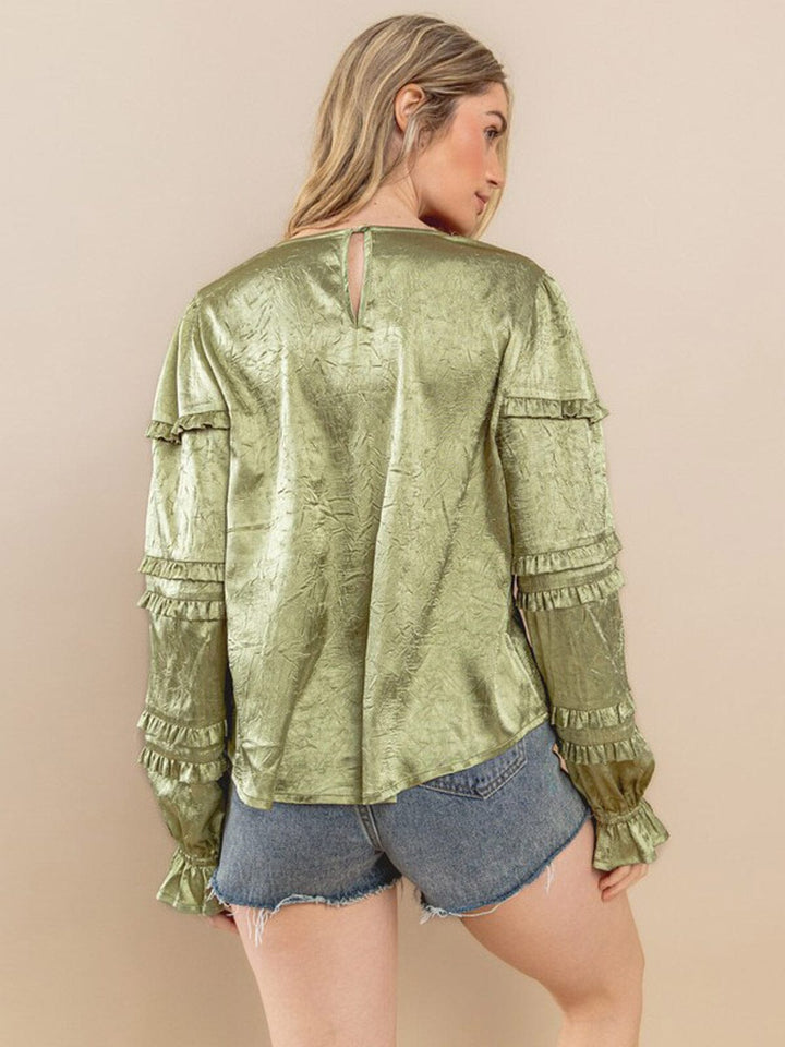 WOMEN'S LONG RUFFLE SLEEVE V-NECK BLOUSE TOP