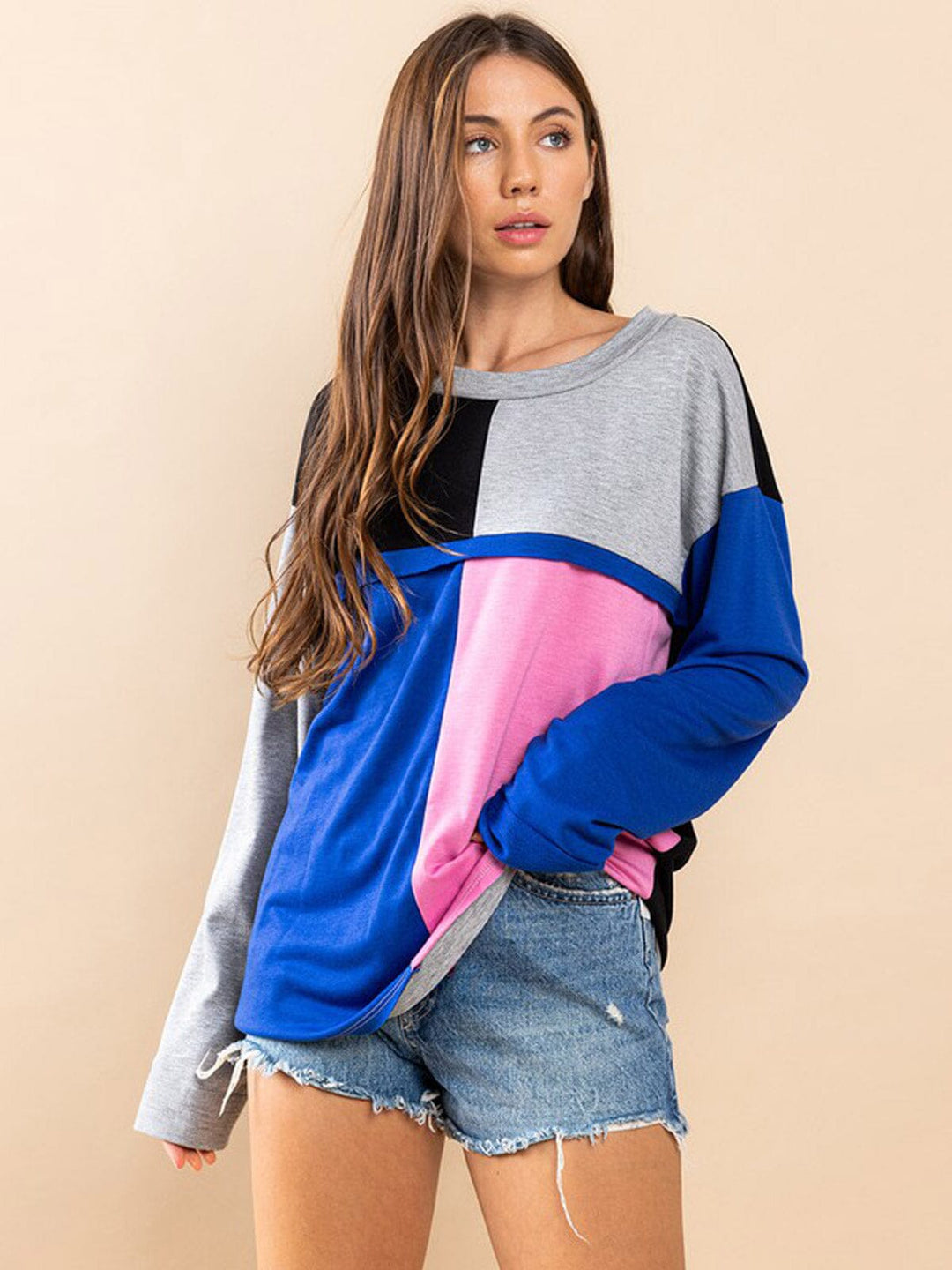 WOMEN'S LONG SLEEVE COLORBLOCK TOP