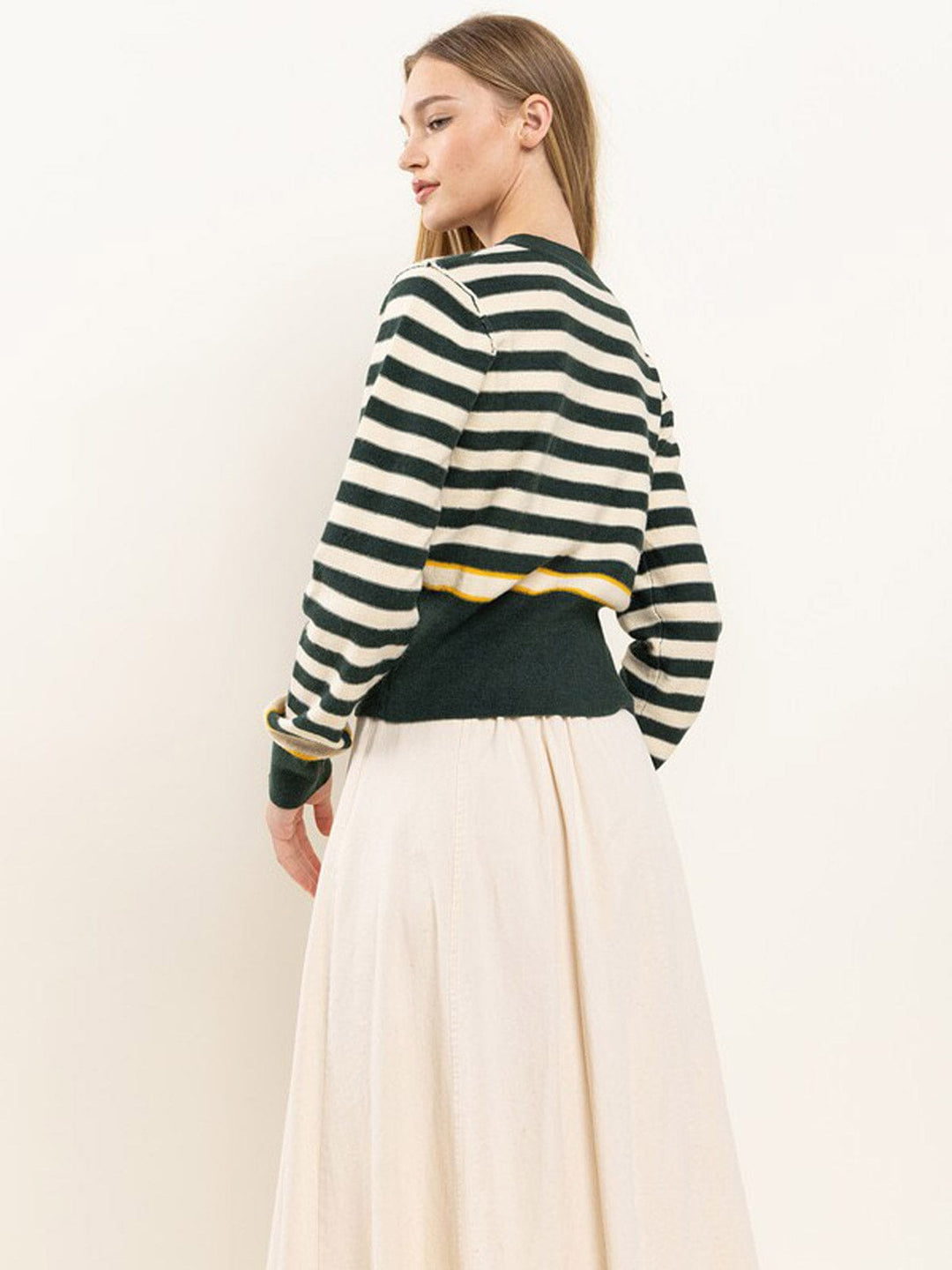 WOMEN'S LONG SLEEVE BUTTON CLOSURE STRIPES COLORBLOCK TOP