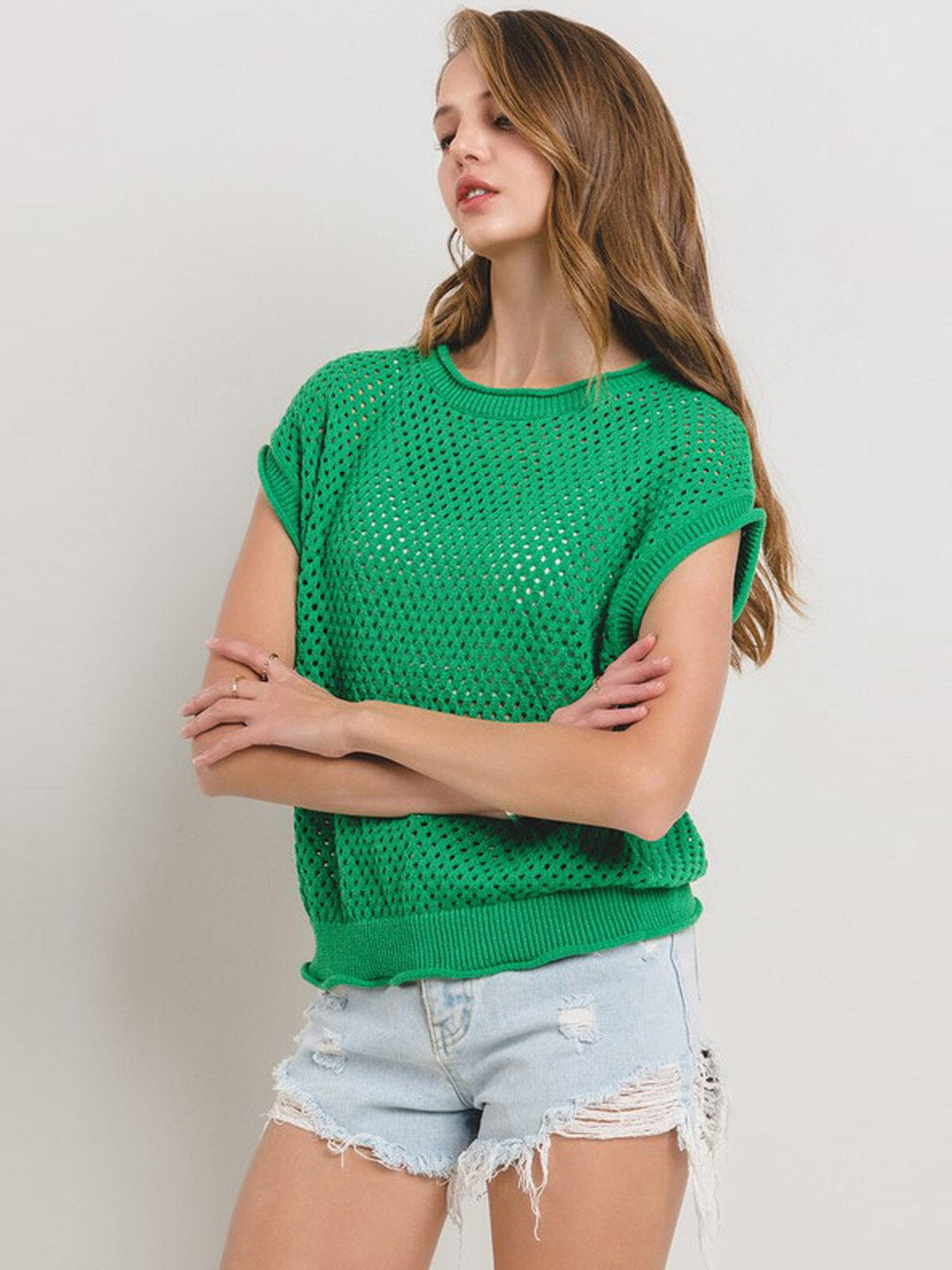 WOMEN'S SHORT SLEEVE KNITTED TOP