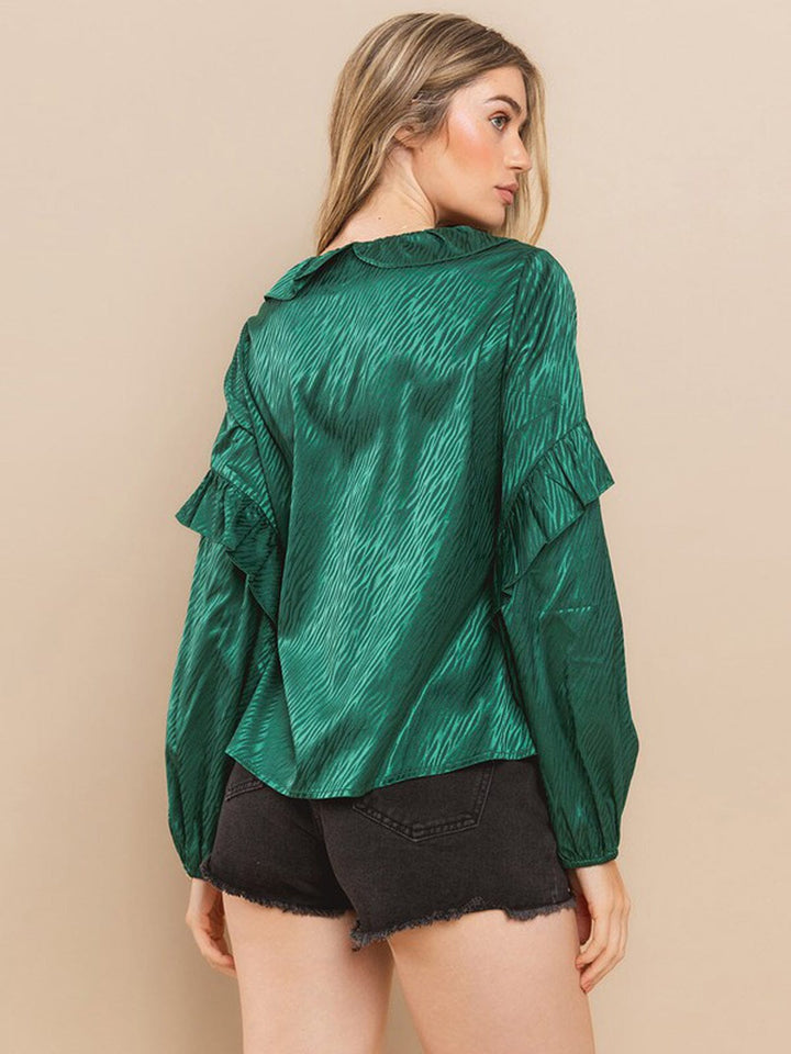 WOMEN'S LONG RUFFLE SLEEVE V-NECK BLOUSE TOP