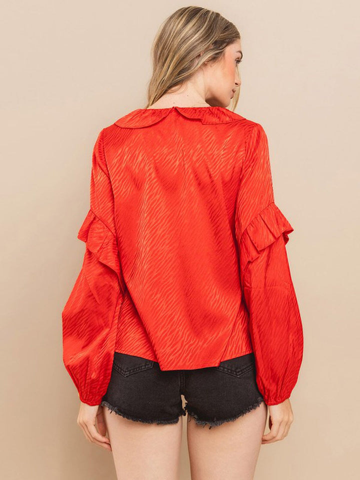 WOMEN'S LONG RUFFLE SLEEVE V-NECK BLOUSE TOP