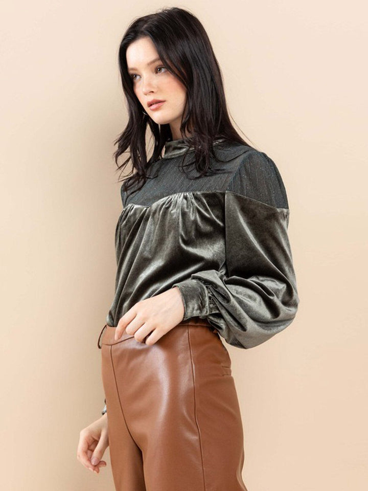 WOMEN'S LONG SLEEVE SHIMMER VELVET BLOUSE TOP
