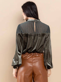 WOMEN'S LONG SLEEVE SHIMMER VELVET BLOUSE TOP
