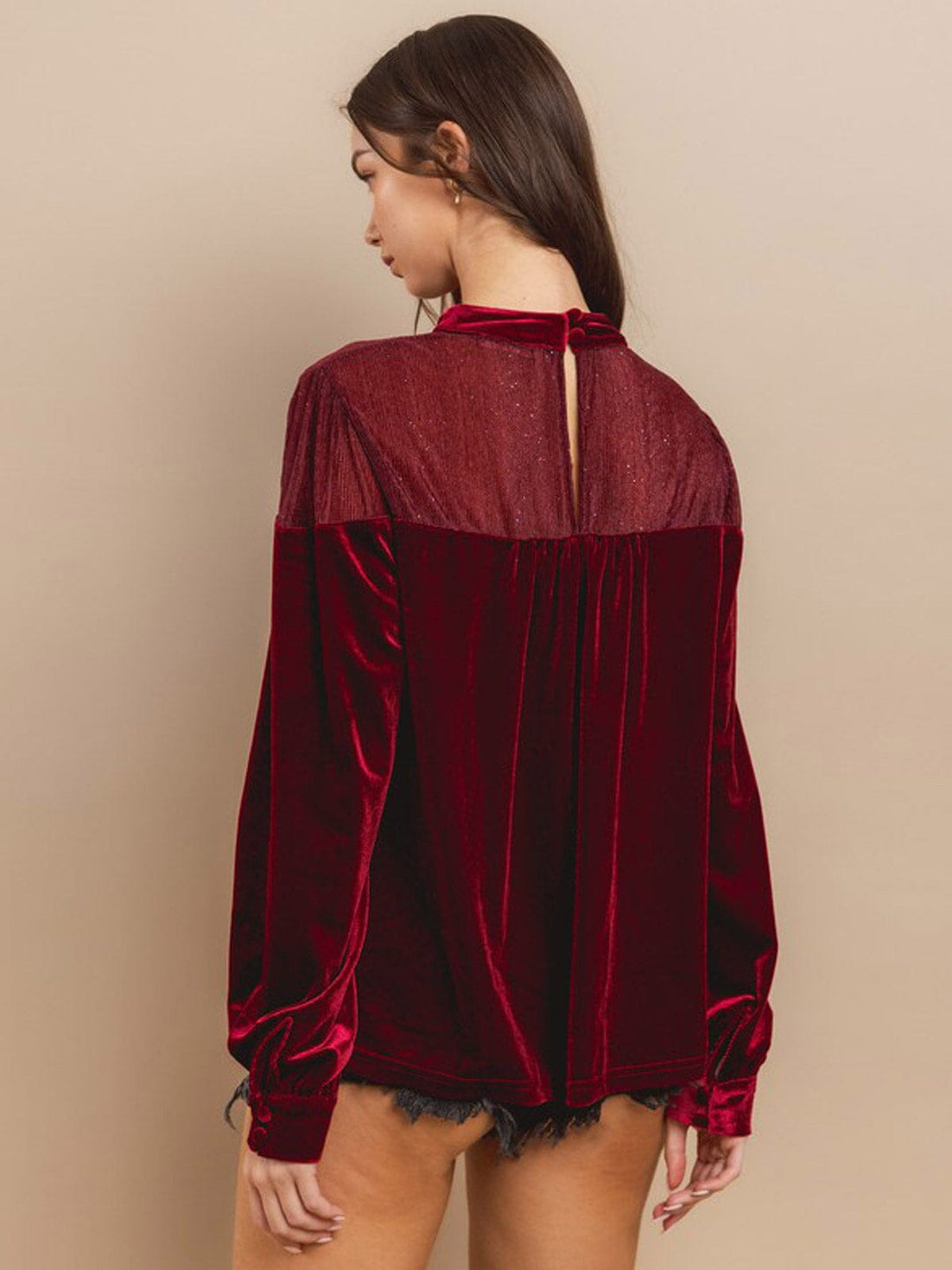 WOMEN'S LONG SLEEVE SHIMMER VELVET BLOUSE TOP