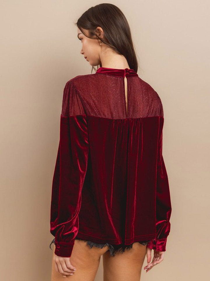 WOMEN'S LONG SLEEVE SHIMMER VELVET BLOUSE TOP