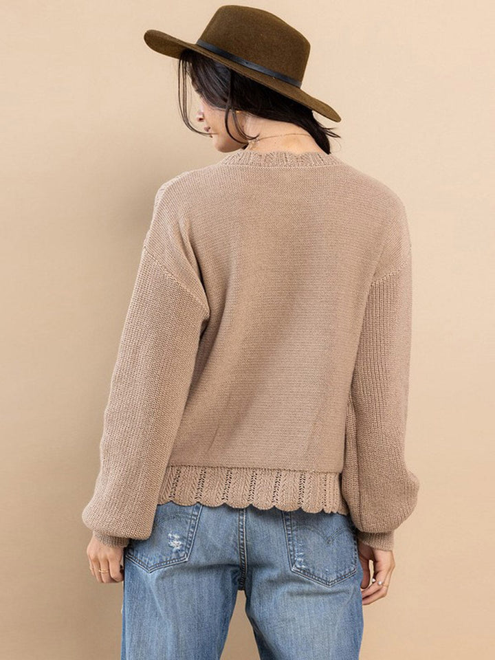 WOMEN'S LONG SLEEVE TRIM DETAILED KNIT SWEATER