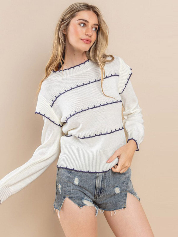 WOMEN'S LONG SLEEVE EMBROIDERY DETAILED BLOUSE TOP