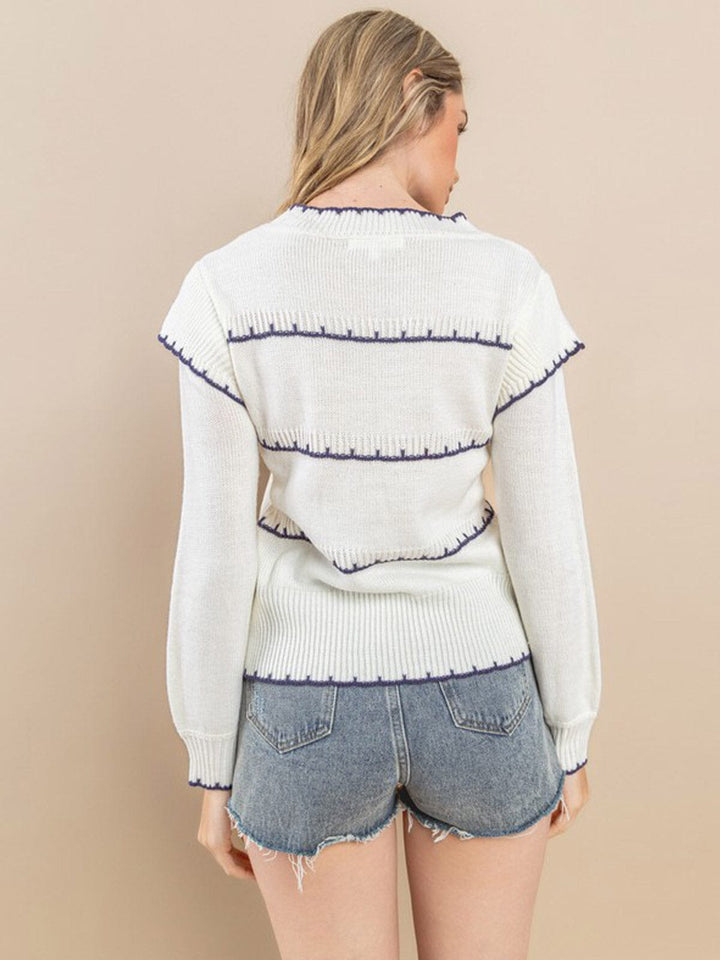 WOMEN'S LONG SLEEVE EMBROIDERY DETAILED BLOUSE TOP