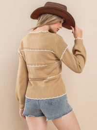 WOMEN'S LONG SLEEVE EMBROIDERY DETAILED BLOUSE TOP