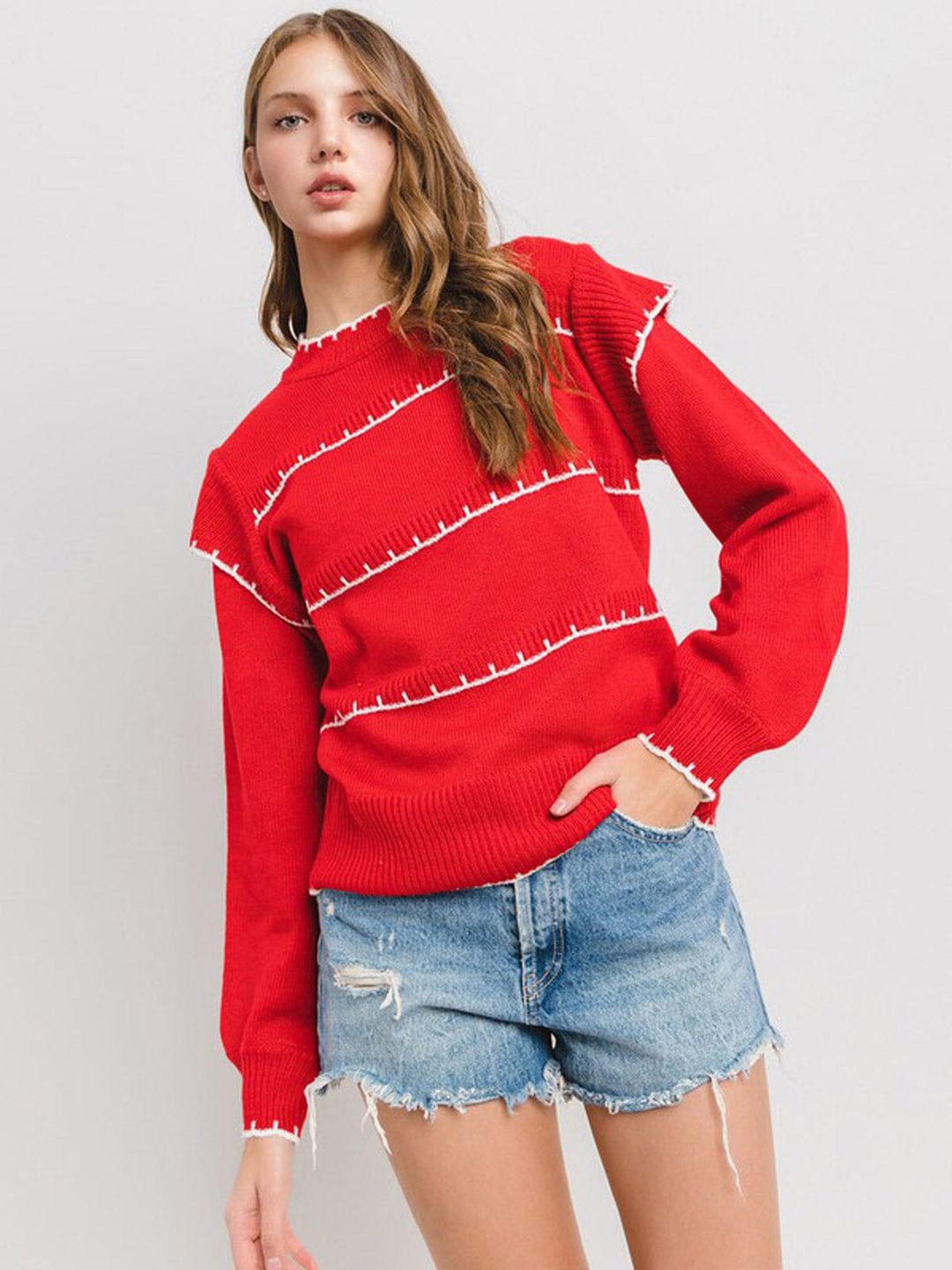 WOMEN'S LONG SLEEVE EMBROIDERY DETAILED BLOUSE TOP