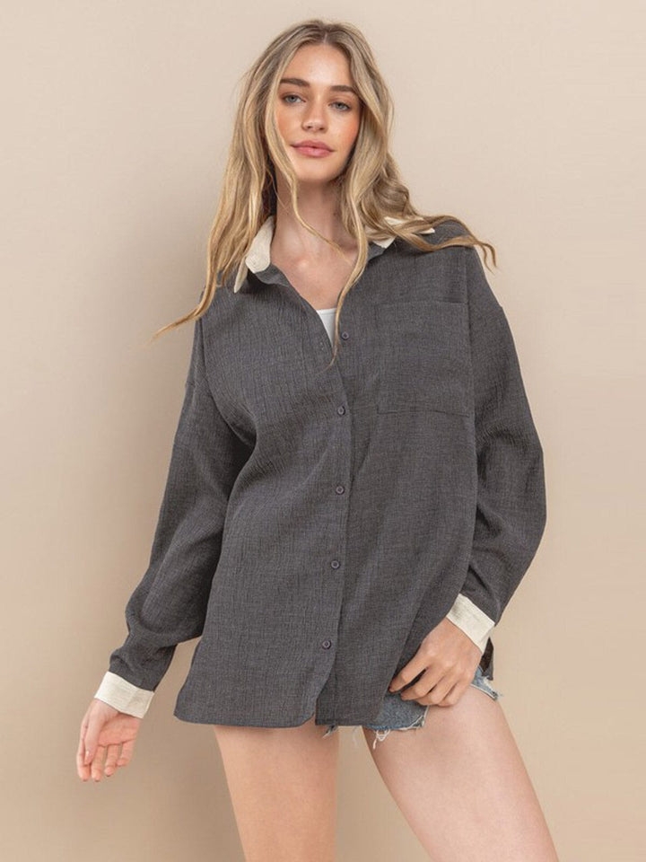 WOMEN'S LONG SLEEVE BUTTON UP BLOUSE TOP