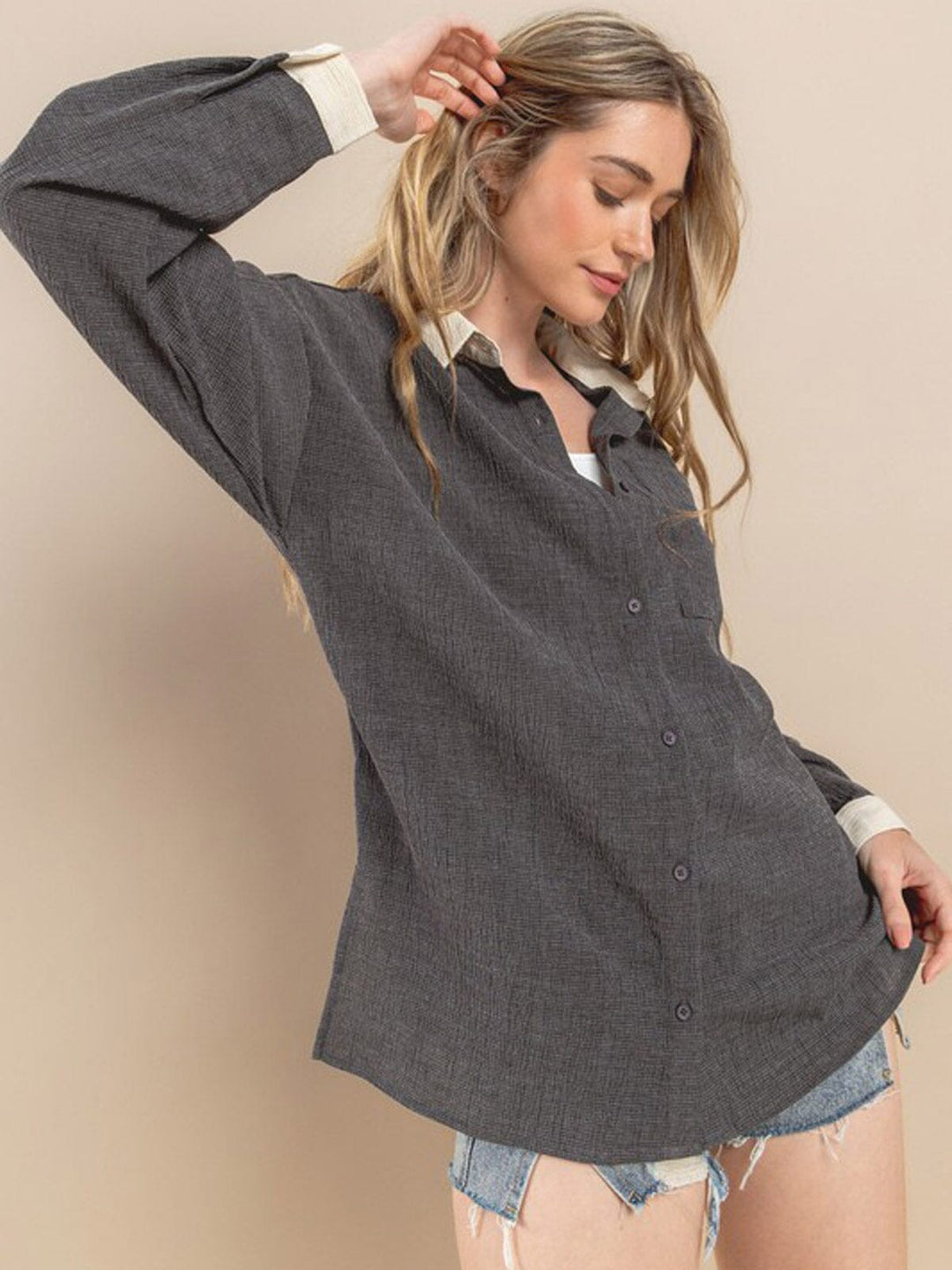 WOMEN'S LONG SLEEVE BUTTON UP BLOUSE TOP