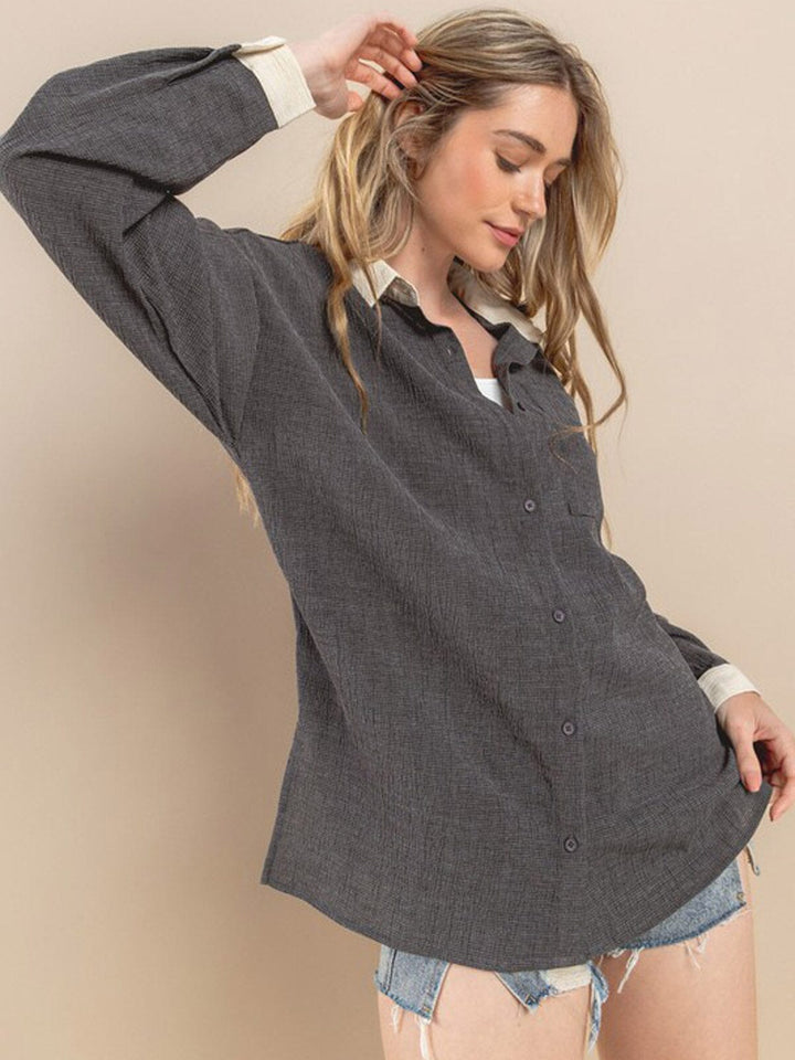 WOMEN'S LONG SLEEVE BUTTON UP BLOUSE TOP