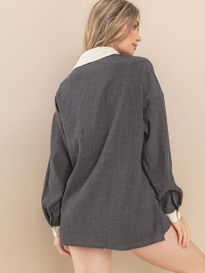 WOMEN'S LONG SLEEVE BUTTON UP BLOUSE TOP