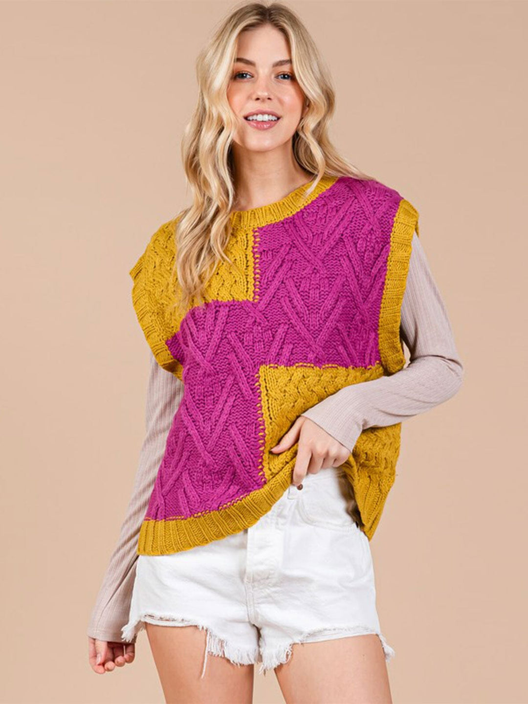 WOMEN'S SLEEVELESS COLORBLOCK KNIT VEST