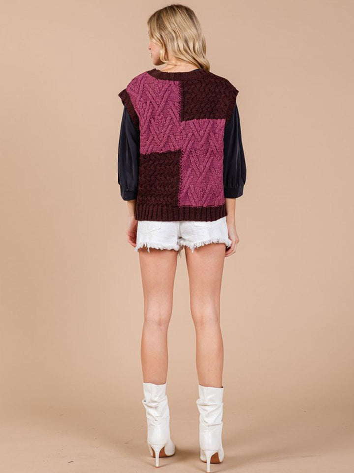 WOMEN'S SLEEVELESS COLORBLOCK KNIT VEST