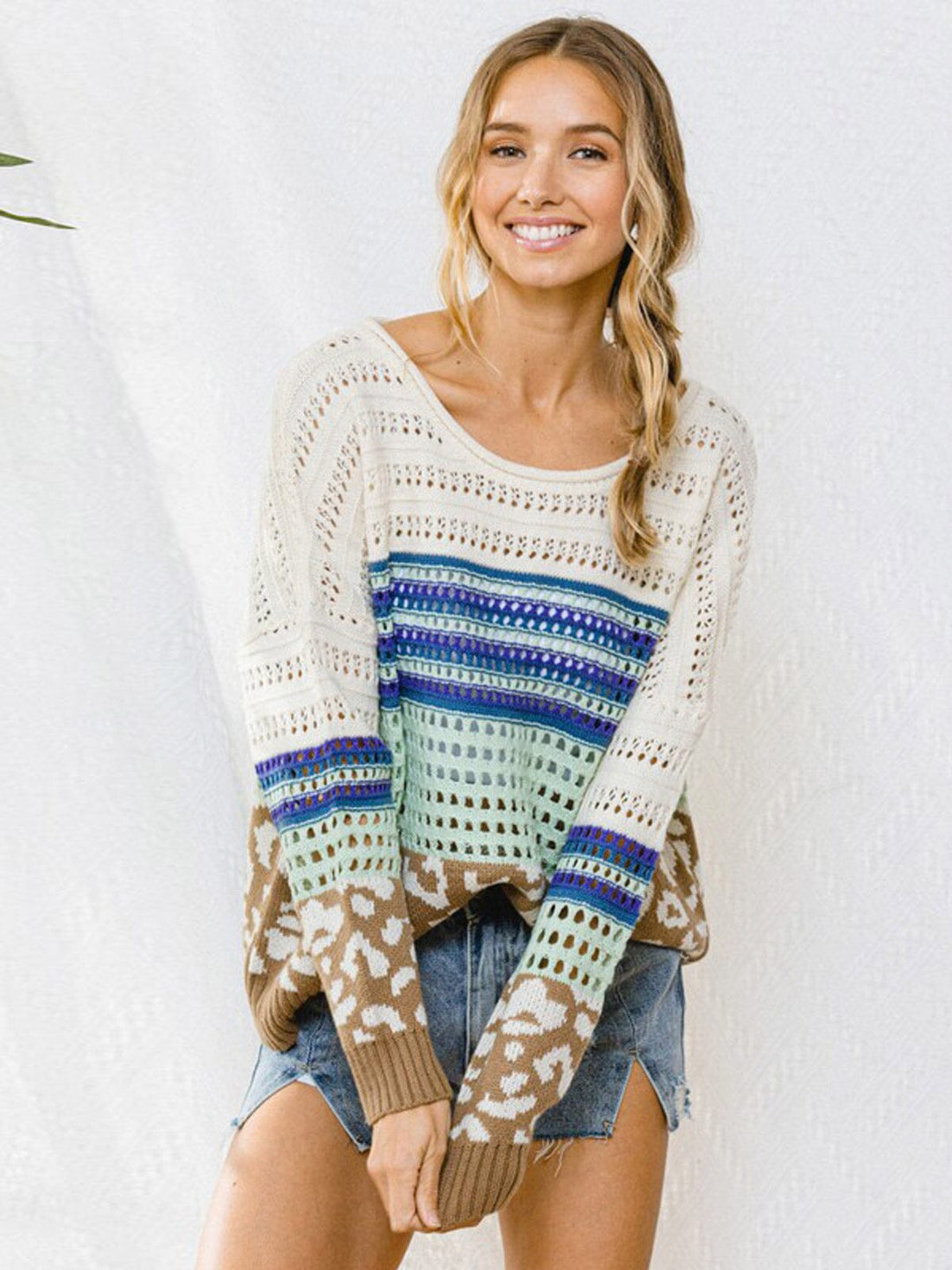 WOMEN'S LONG SLEEVE MULTI COLOR STRIPES SWEATER