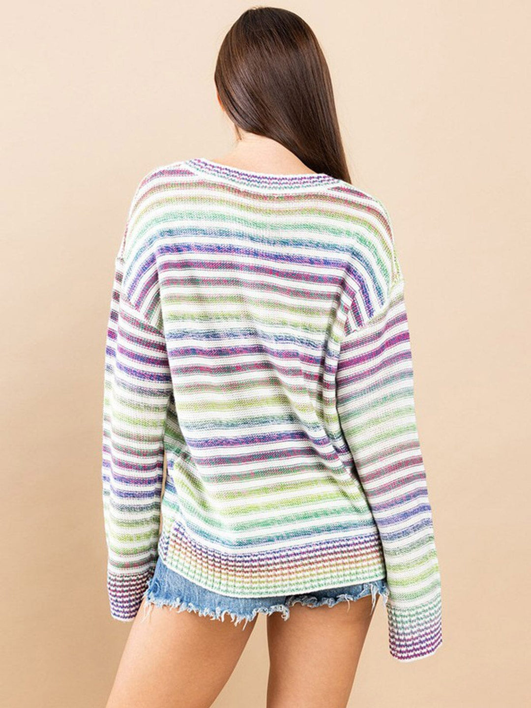 WOMEN'S LONG SLEEVE MULTI COLOR STRIPES SWEATER