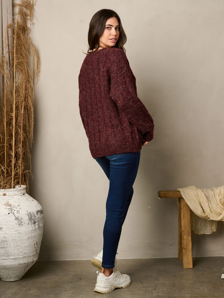 WOMEN'S LONG SLEEVE V-NECK KNIT SWEATER