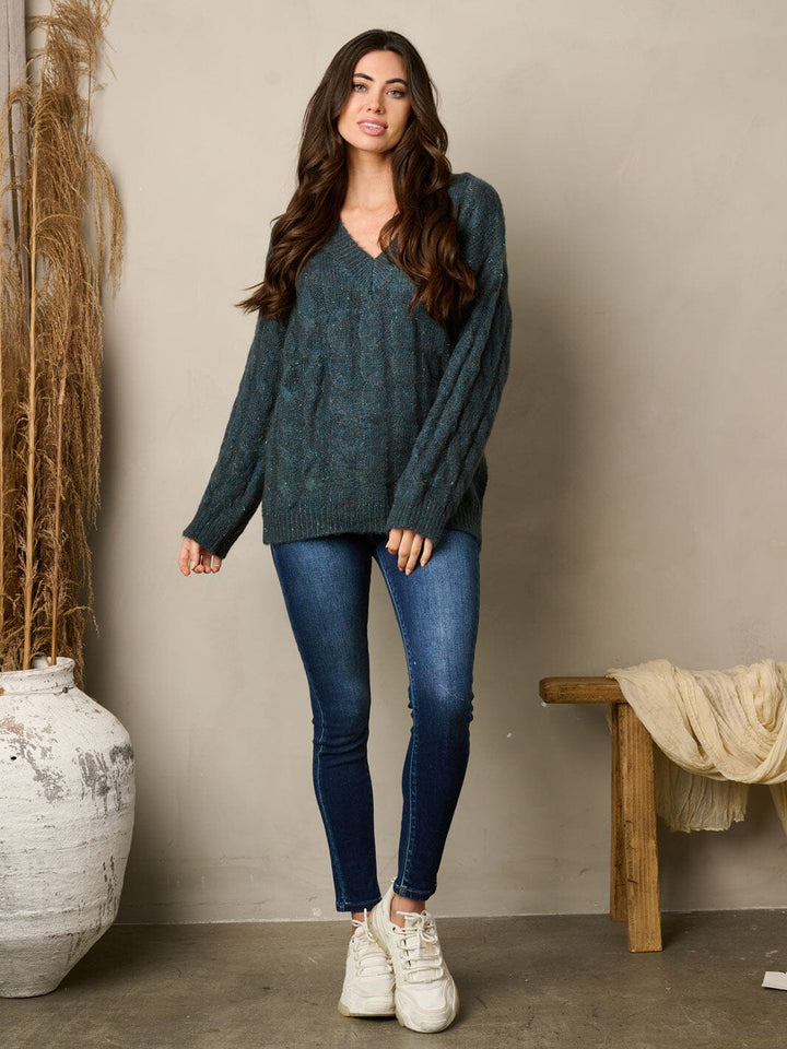 WOMEN'S LONG SLEEVE V-NECK KNIT SWEATER