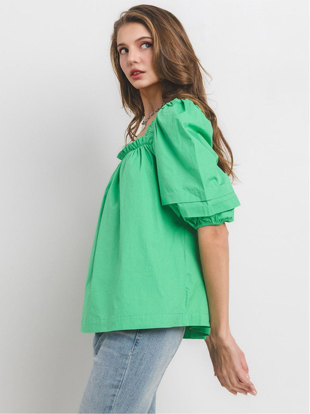 WOMEN'S SHORT SLEEVE SQUARE NECK TUNIC BLOUSE