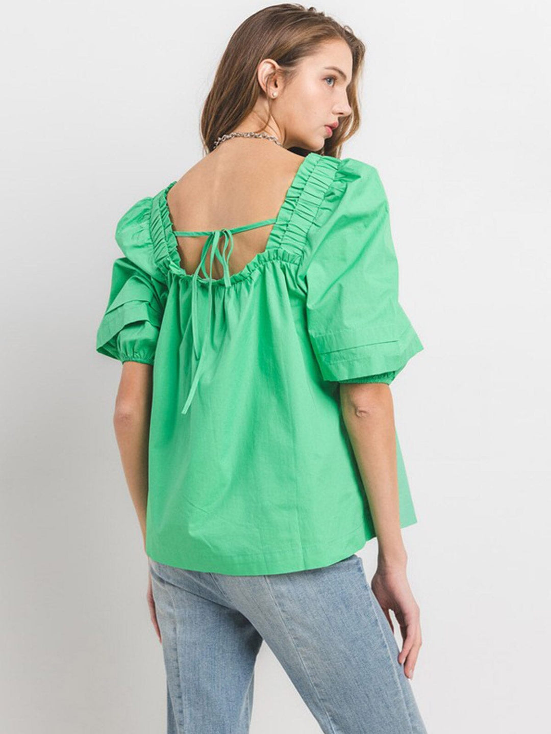 WOMEN'S SHORT SLEEVE SQUARE NECK TUNIC BLOUSE